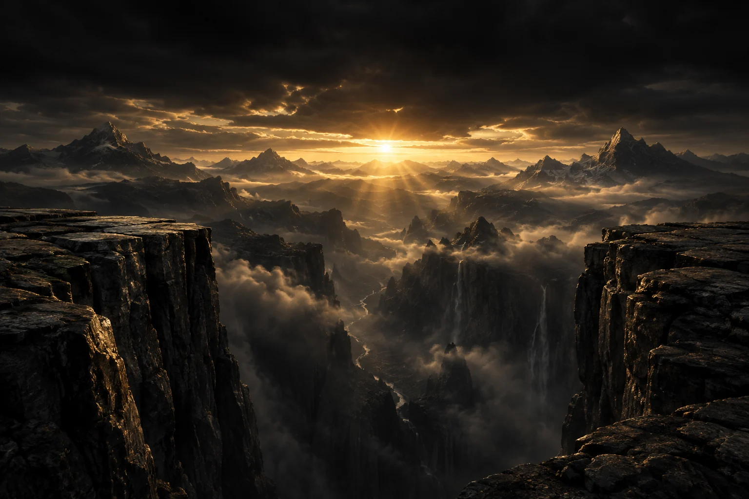 Two cliff edges separated by an immense canyon